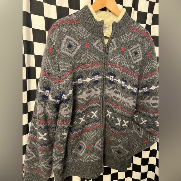 LL Bean Wool Sherpa Zip Up Sweater Jacket - Picture 4 of 11